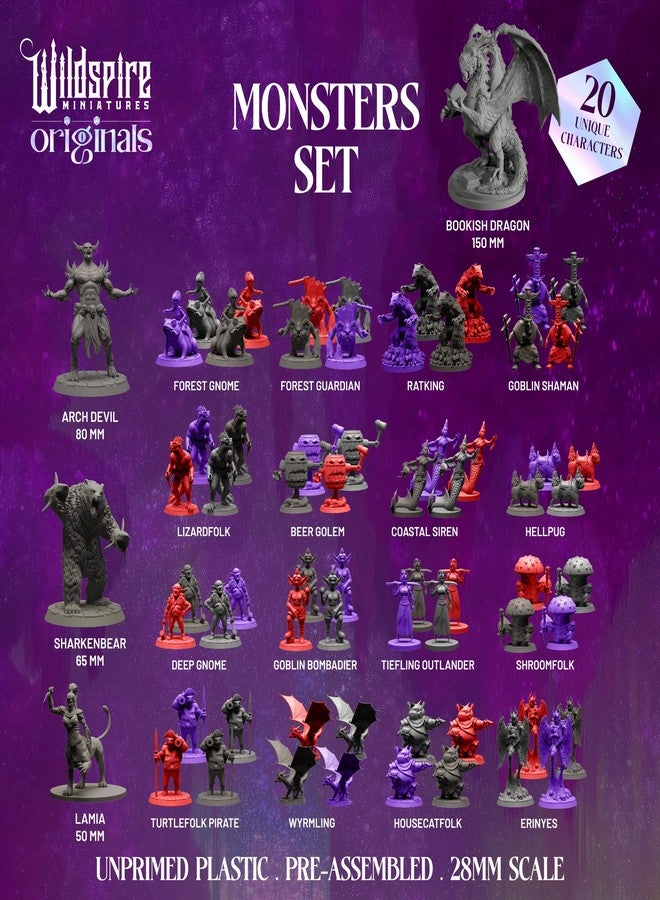 Wildspire Fantasy Monsters & Bookish Dragon for DND Miniatures Unpainted Bulk 28mm-32mm Dungeons & Dragons Minis Pathfinder Figures Fantasy Unpainted Tabletop RPG Miniature Starter Set for DD - Image 2